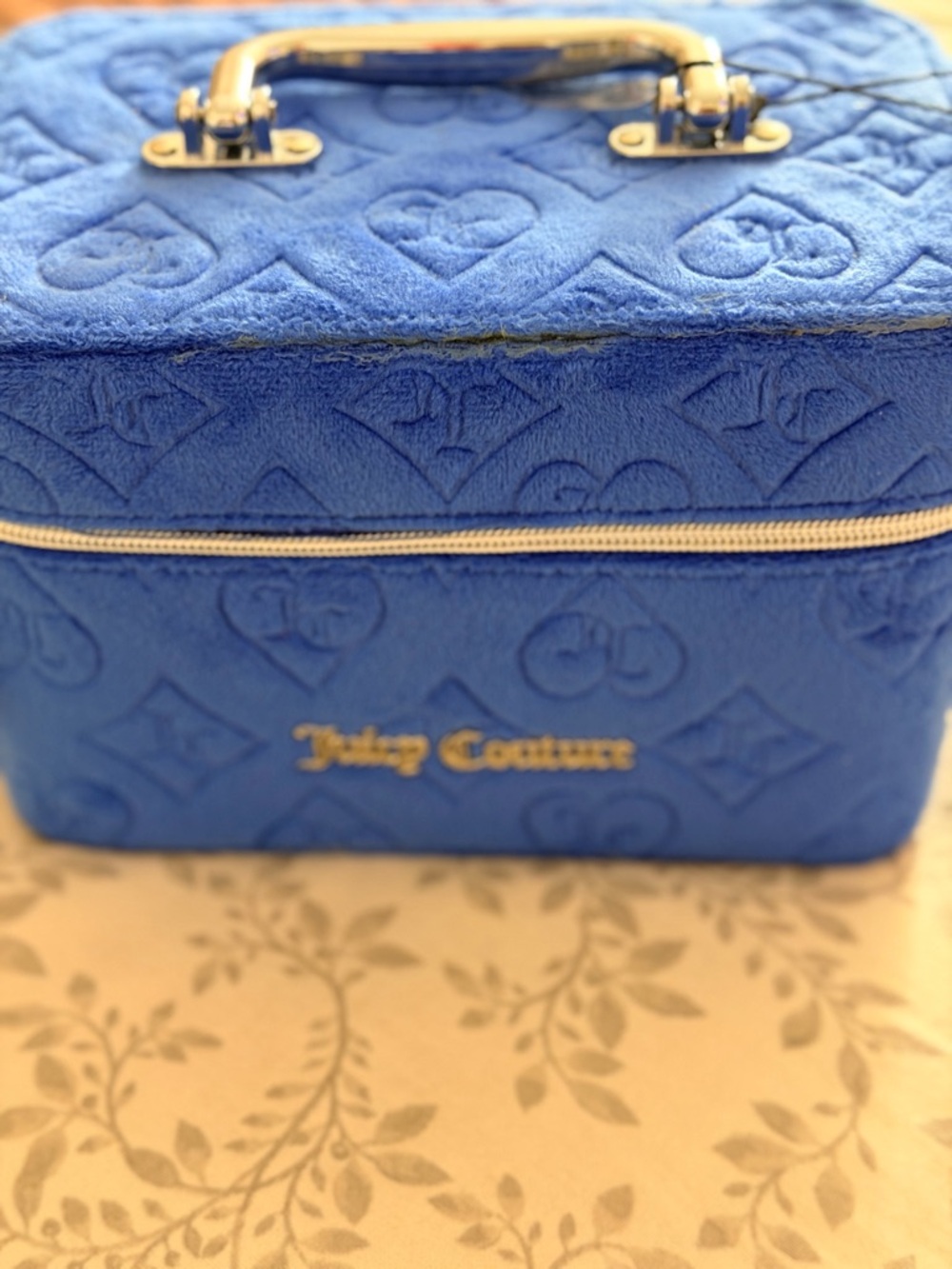Juicy Couture Royal Blue Quilted Velvet Cosmetic Case with Gold Hardware